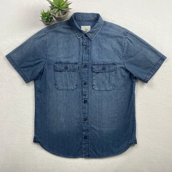 Fundamental Coast Denim Short Sleeve Button Up (Blue) - Picture 1 of 16